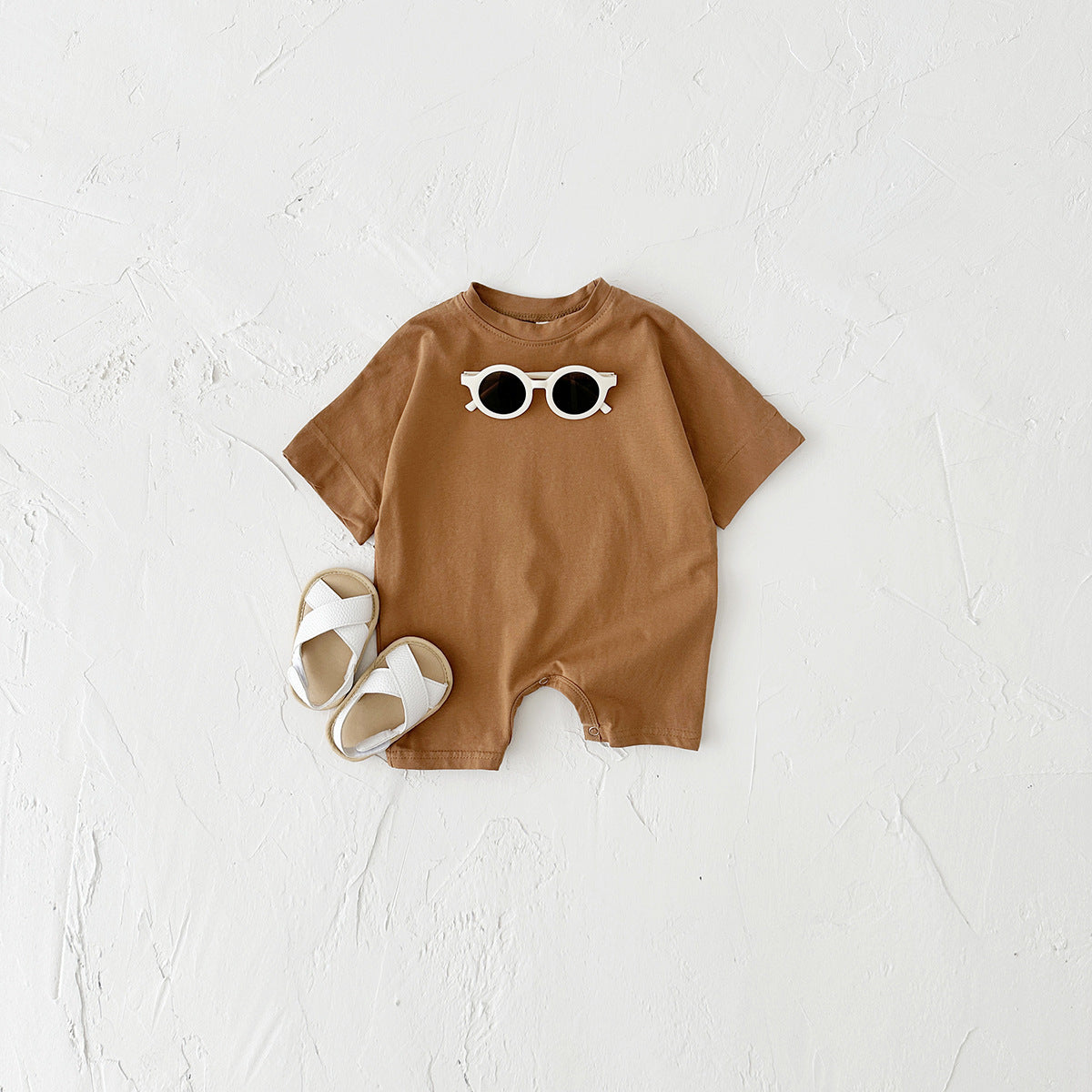 Newborn Jumpsuit Baby Solid Color Short Sleeve Infant Rompers